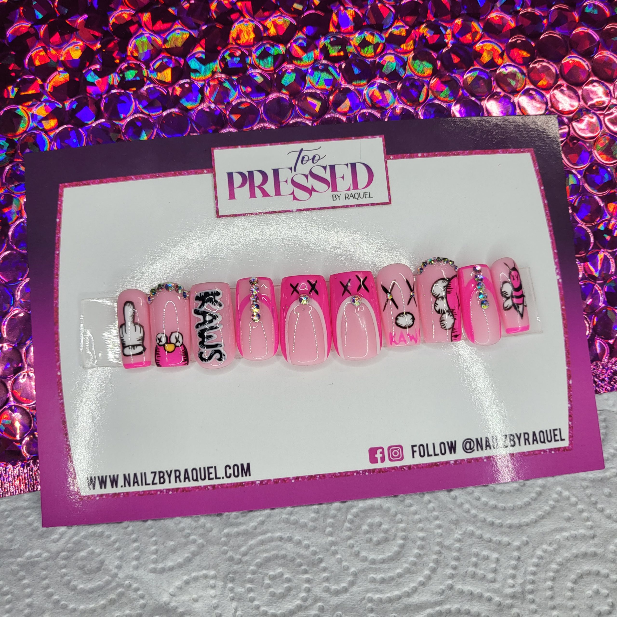 Pink Kaws charms Acrylic Press on nails